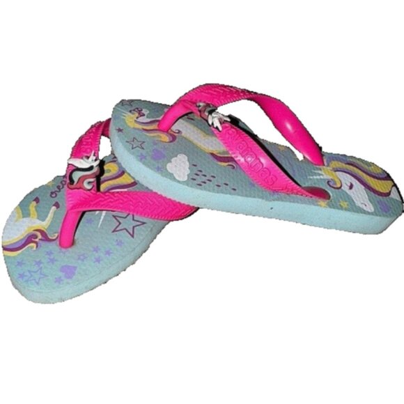 Havaianas Pink/ Ice Blue Unicorn Flip Flops Toddler Girls Size 11 / 12 C - Picture 1 of 5
